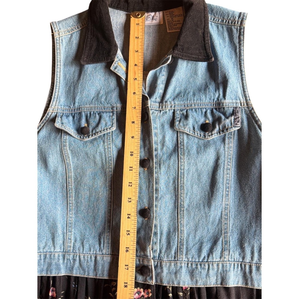 True Blue Vintage 90s Denim Floral Maxi Dress Sleeveless Velvet Collar Medium - Picture 7 of 10
